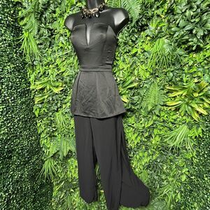 Mustard Seed Jumpsuit Women Pants Small Black Strapless‎ Peplum Sheer Leg  1711